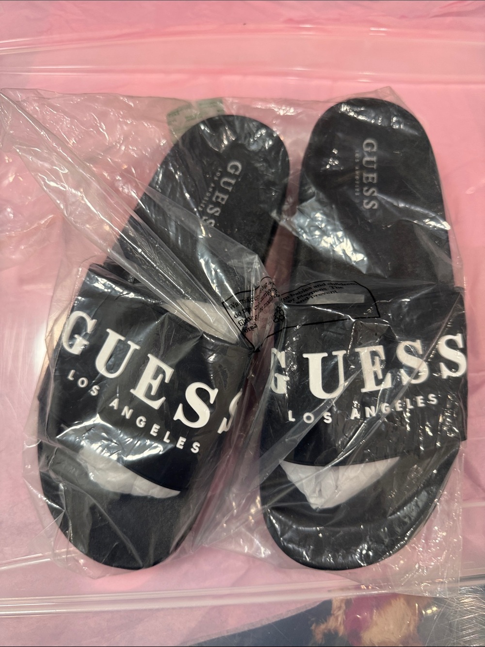 NWT Guess Black Logo Slide Sandals with White Lettering